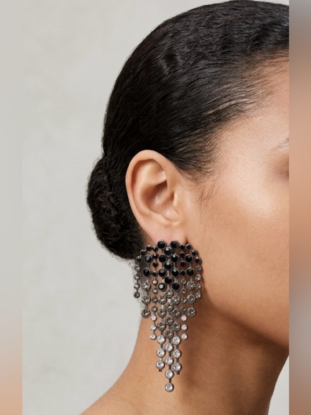 Black Gunmetal Crystal Waterfall Chandelier Earrings
